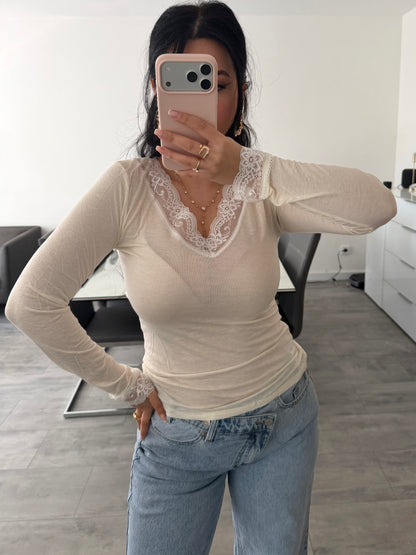 VISKOSE-KASCHMIR OBERTEIL MIT SPITZE – Miss Nova Damenmode