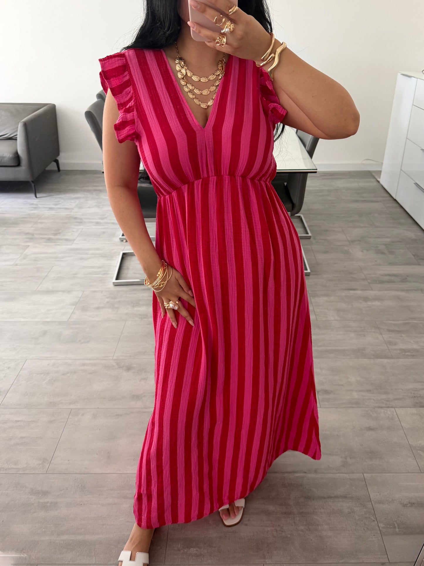 MUSSELIN KLEID MILENA GESTREIFT