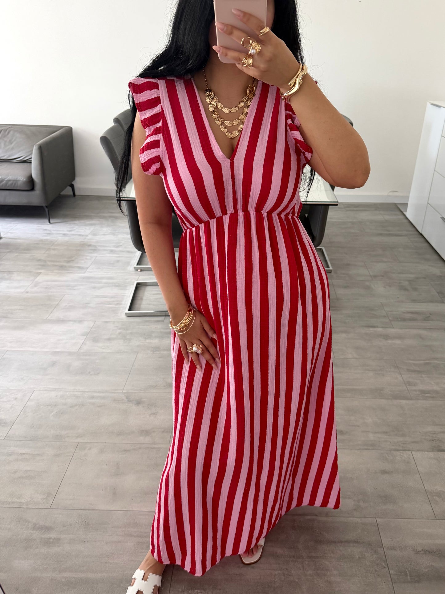 MUSSELIN KLEID MILENA GESTREIFT