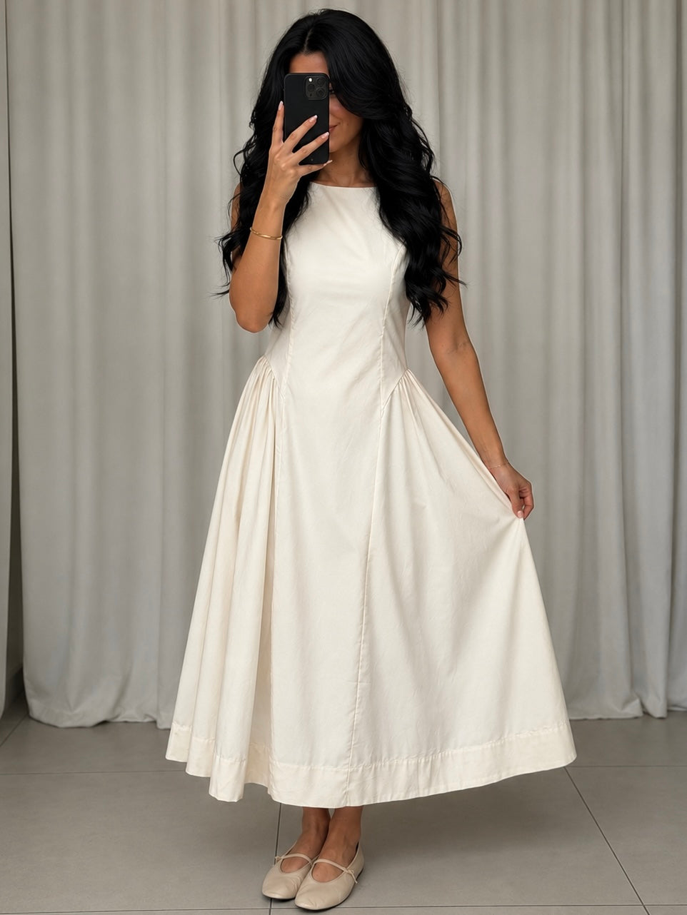 POPELINE MIDIKLEID FLORENTINA
