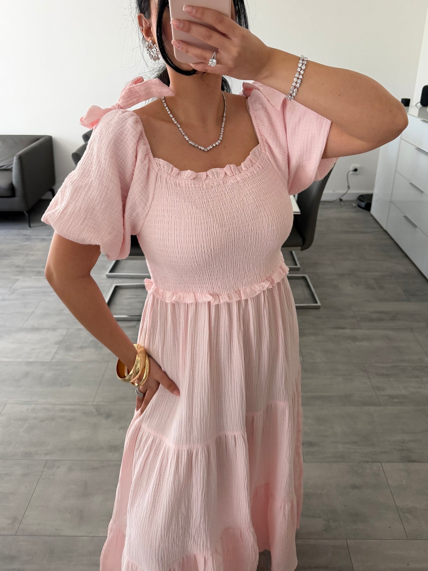 MAXI MUSSELINKLEID SOFIA MIT SCHLEIFENDETAILS – Musselin Mode Miss Nova