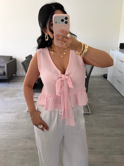 Musselin Top Talia Mit Schleife Detailansicht – MissNova