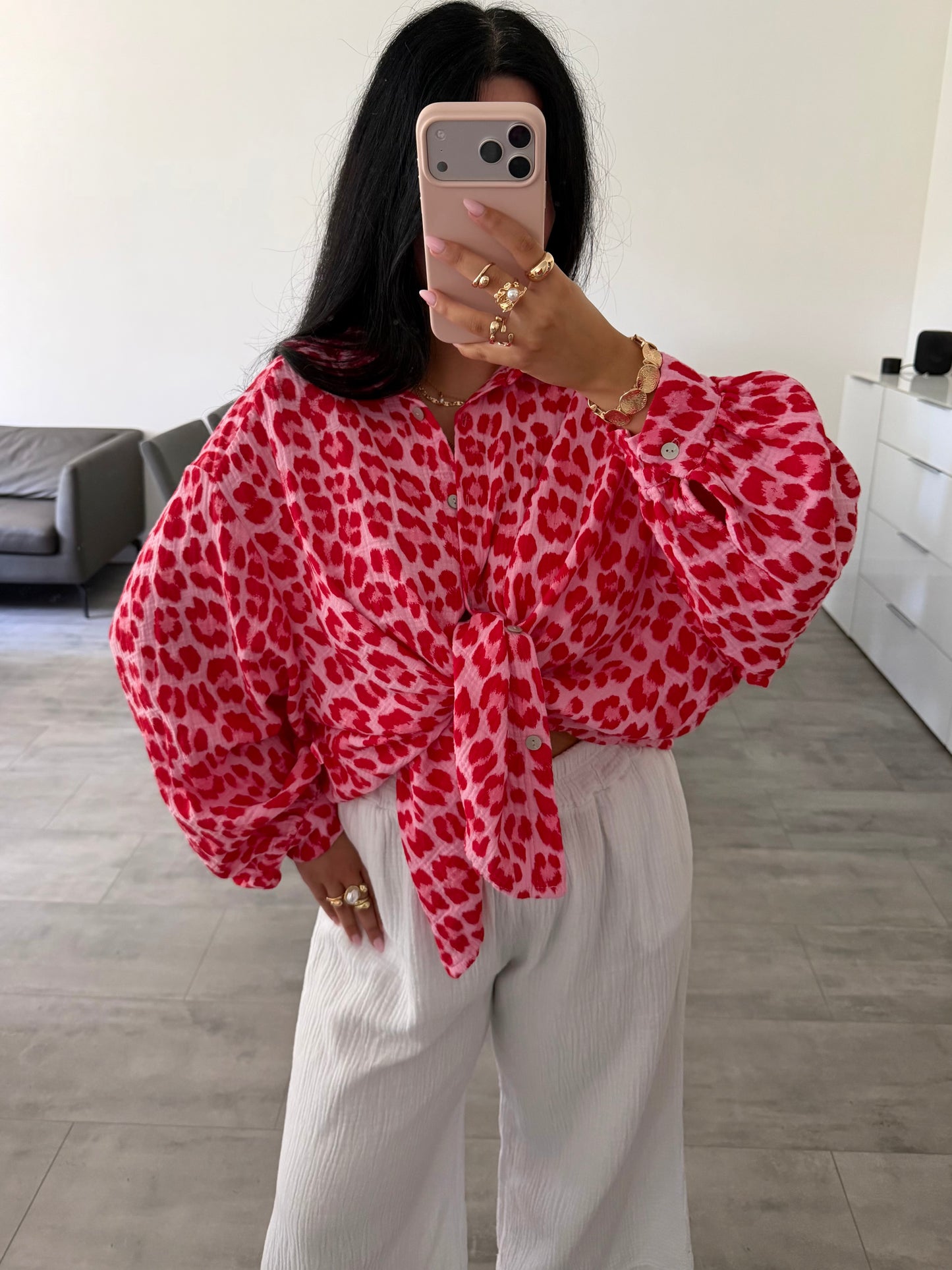OVERSIZE MUSSELIN BLUSE LEOPRINT