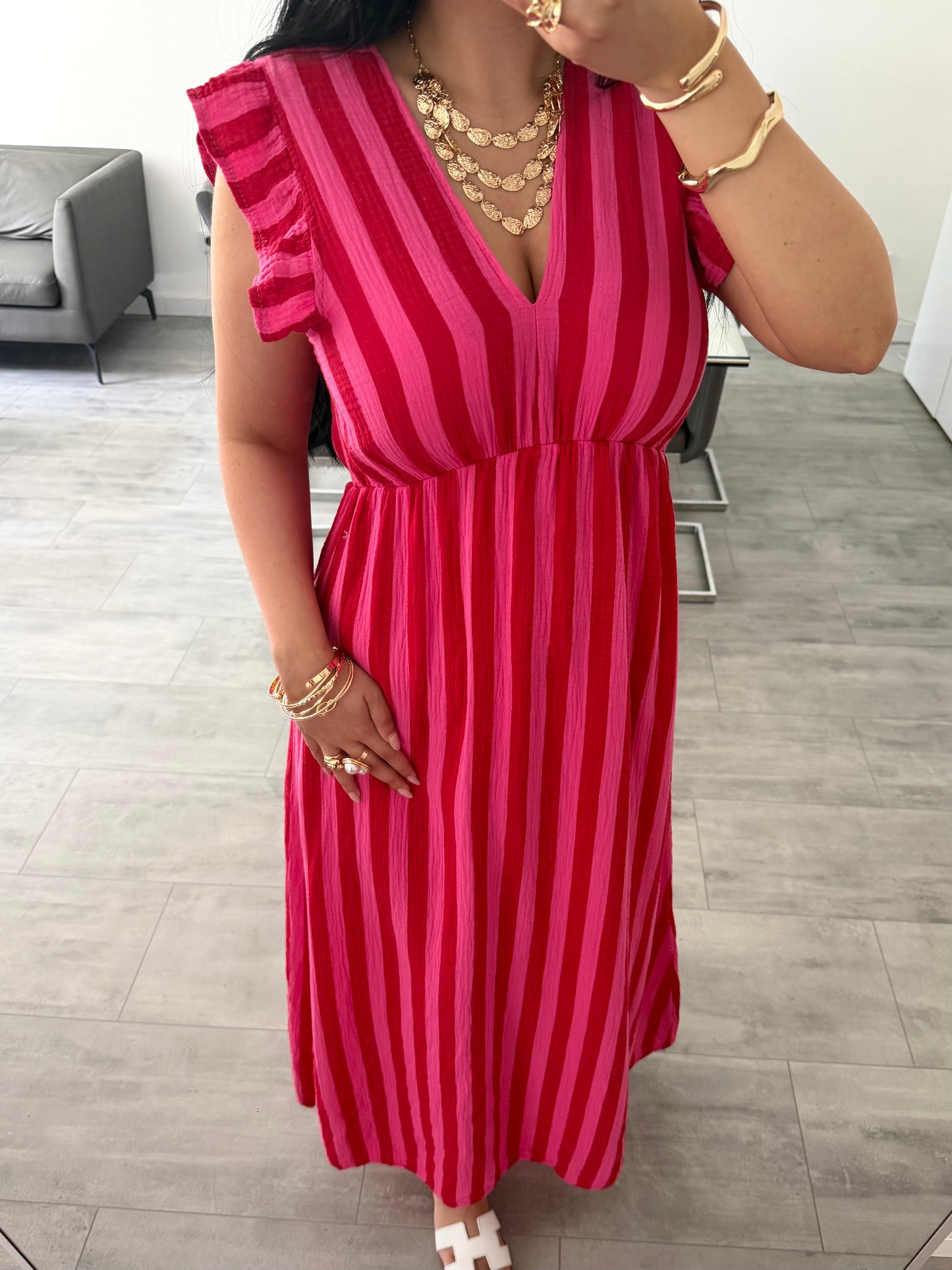 MUSSELIN KLEID MILENA GESTREIFT