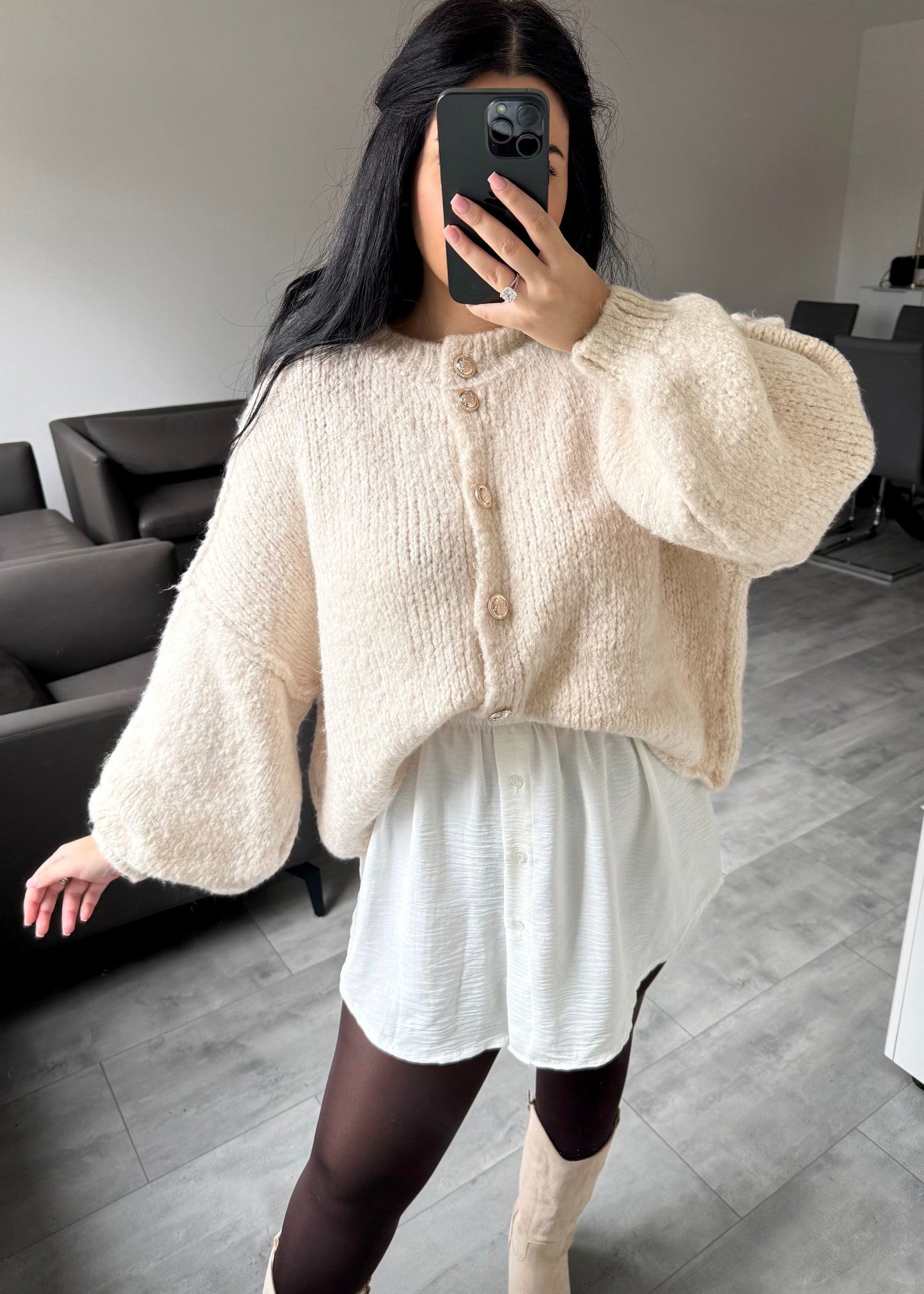 CARDIGAN FINA KURZ BEIGE