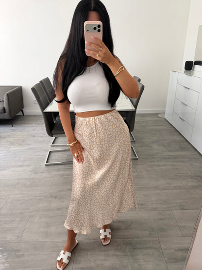 SATINROCK MIT LEOPRINT BEIGE