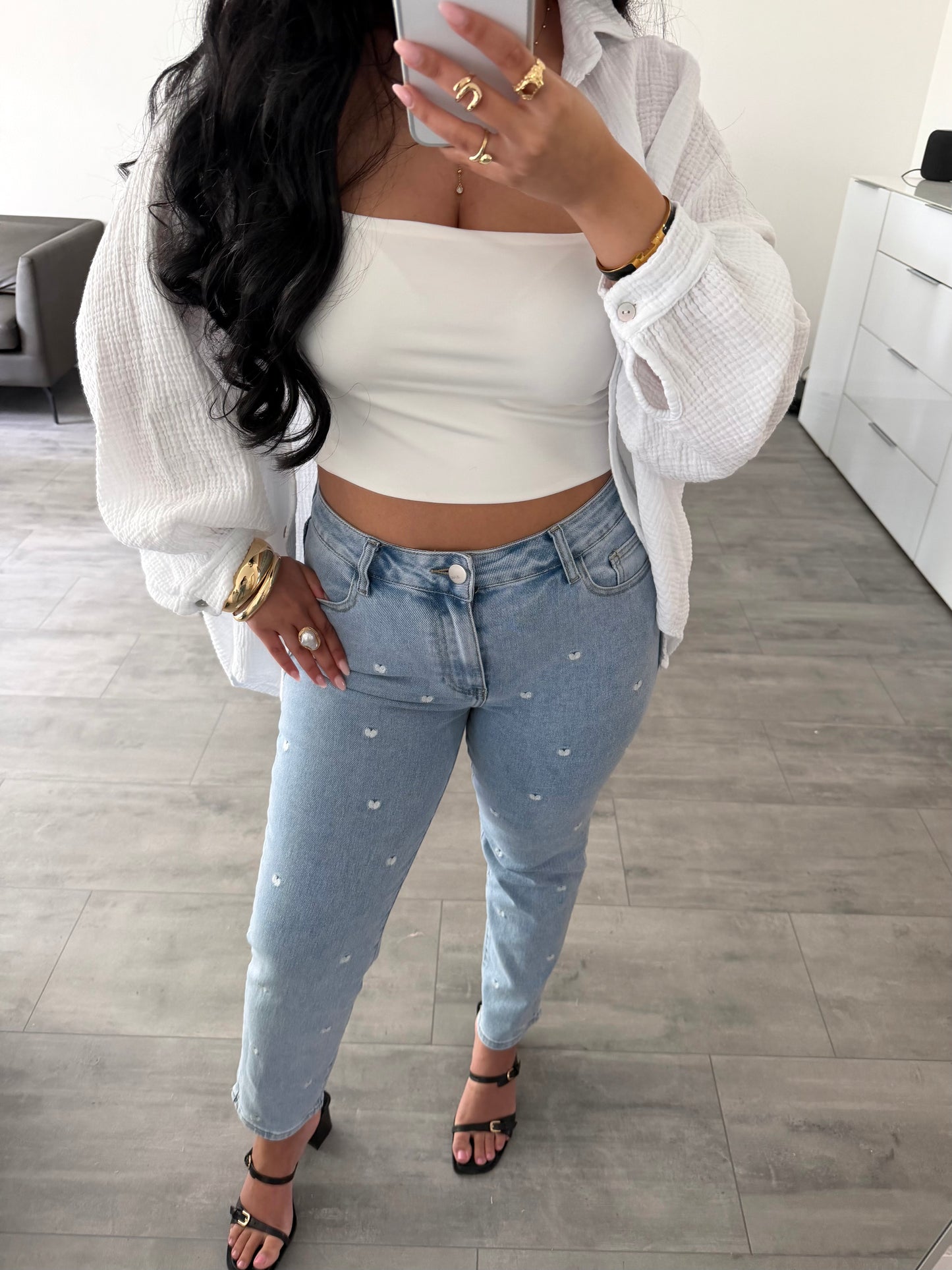 STRETCH MOM JEANS OLIVIA MIT BESTICKTEN HERZCHEN – Miss Nova Damenmode