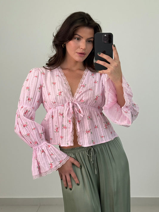 FLORALE BAUMWOLLBLUSE LEONORA MIT SPITZE