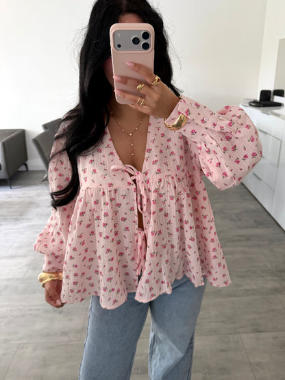 MUSSELIN BLUSE LIORA MIT BLÜMCHEN UND SCHLEIFEN – Musselin Mode Miss Nova