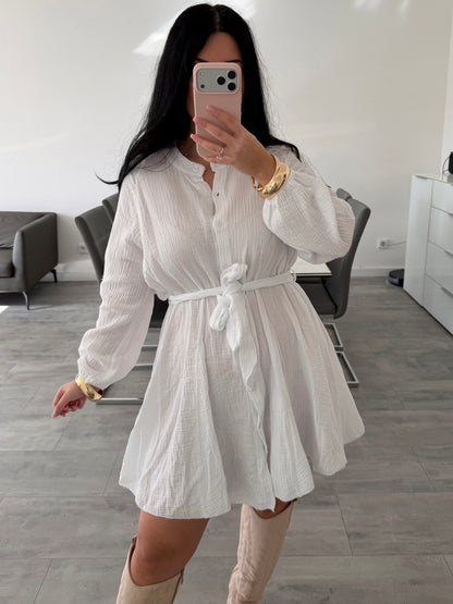 MUSSELIN HEMDKLEID ALLY MIT BINDEGÜRTEL