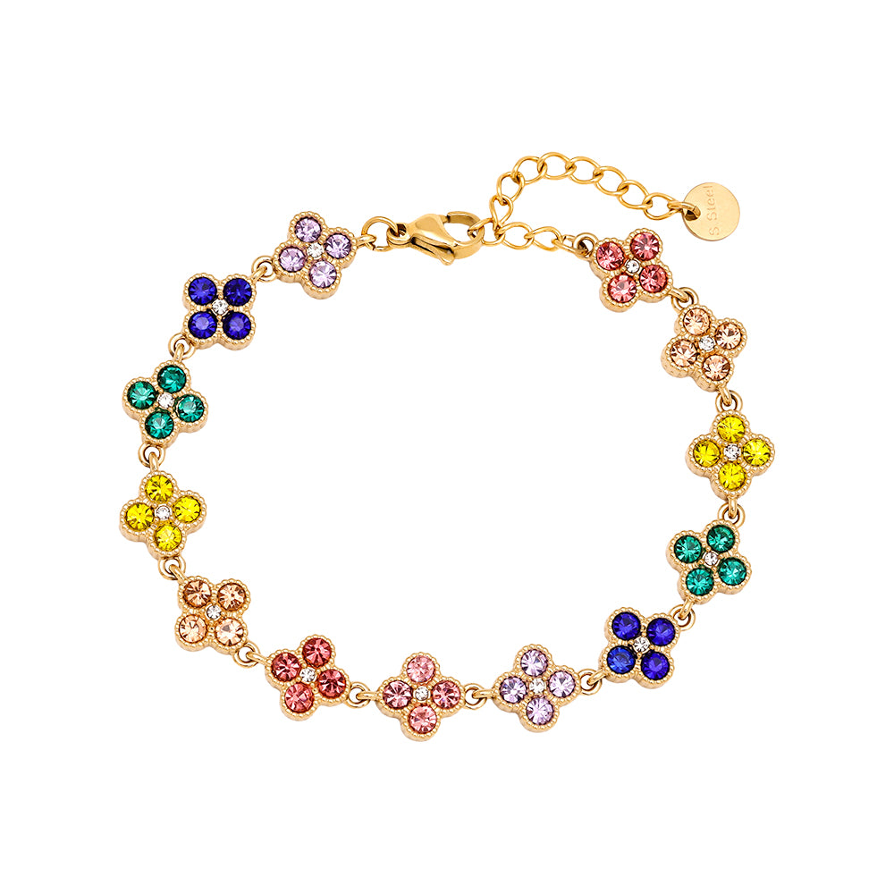 EDELSTAHL ARMKETTE LUCKY FLOWER MULTICOLOR – Miss Nova Damenmode