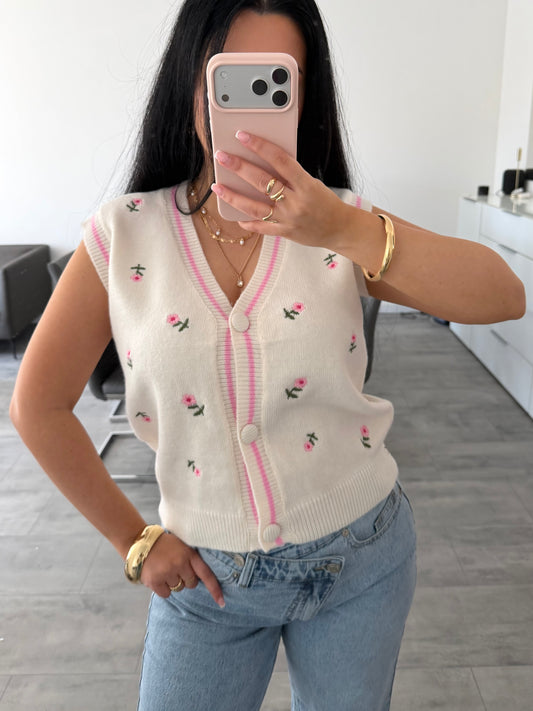STRICKWESTE MIT BLUMENSTICKEREI LILLY Musselin kaufen | Miss Nova