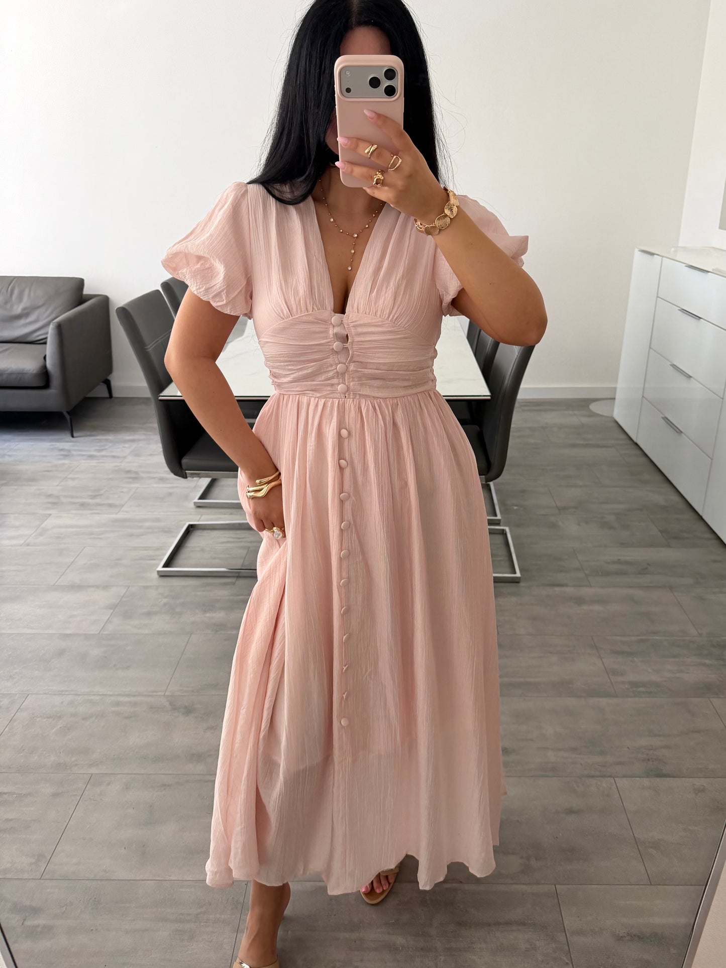 MAXIKLEID MIT KNOPFLEISTE ALVINA – Damenkleid bei Missnova