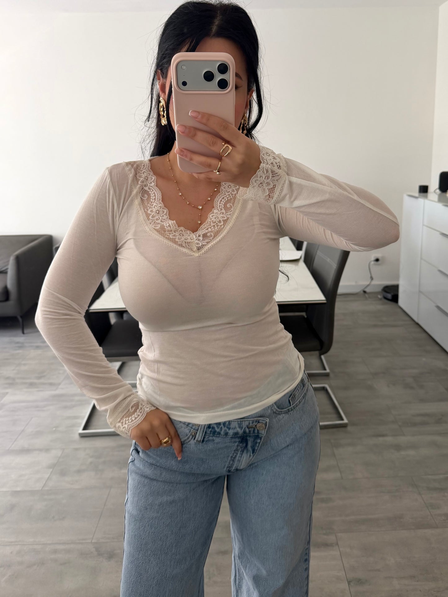 VISKOSE-KASCHMIR OBERTEIL MIT SPITZE – Miss Nova Damenmode