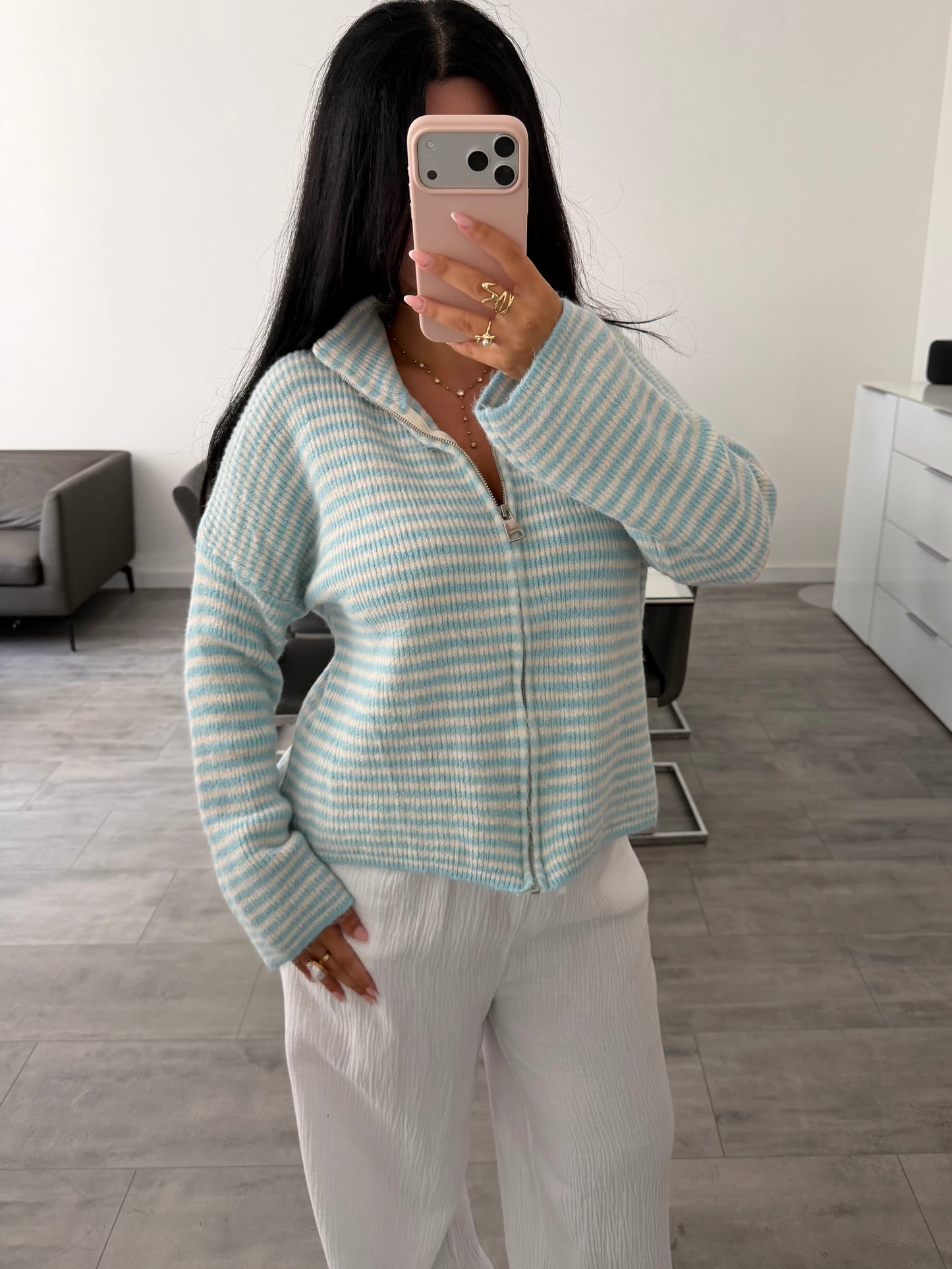 ZIP STRICKJACKE EMILIA GESTREIFT
