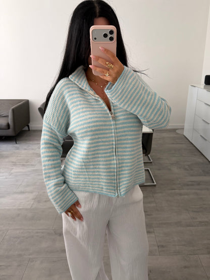 ZIP STRICKJACKE EMILIA GESTREIFT