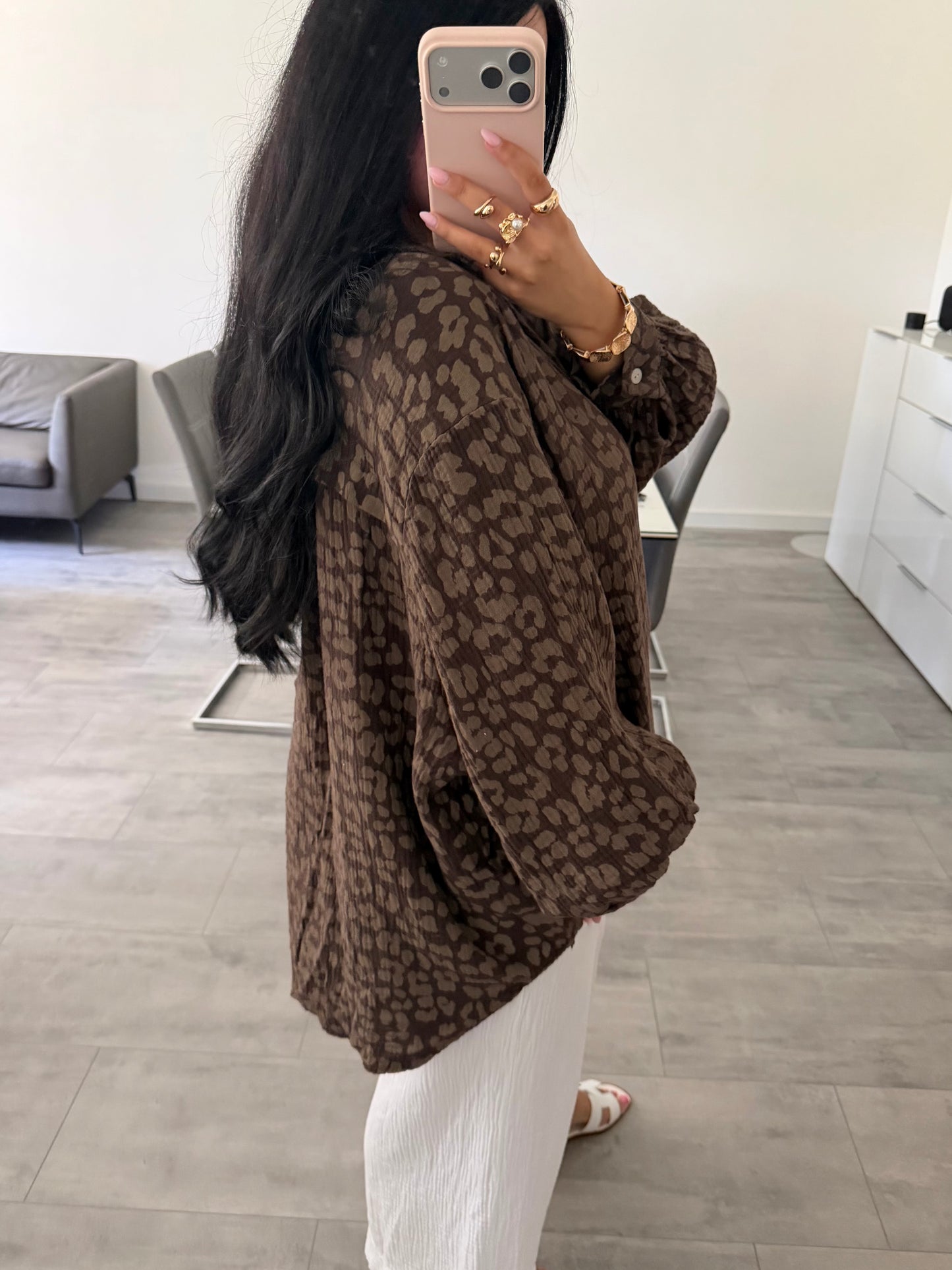OVERSIZE MUSSELIN BLUSE LEOPRINT