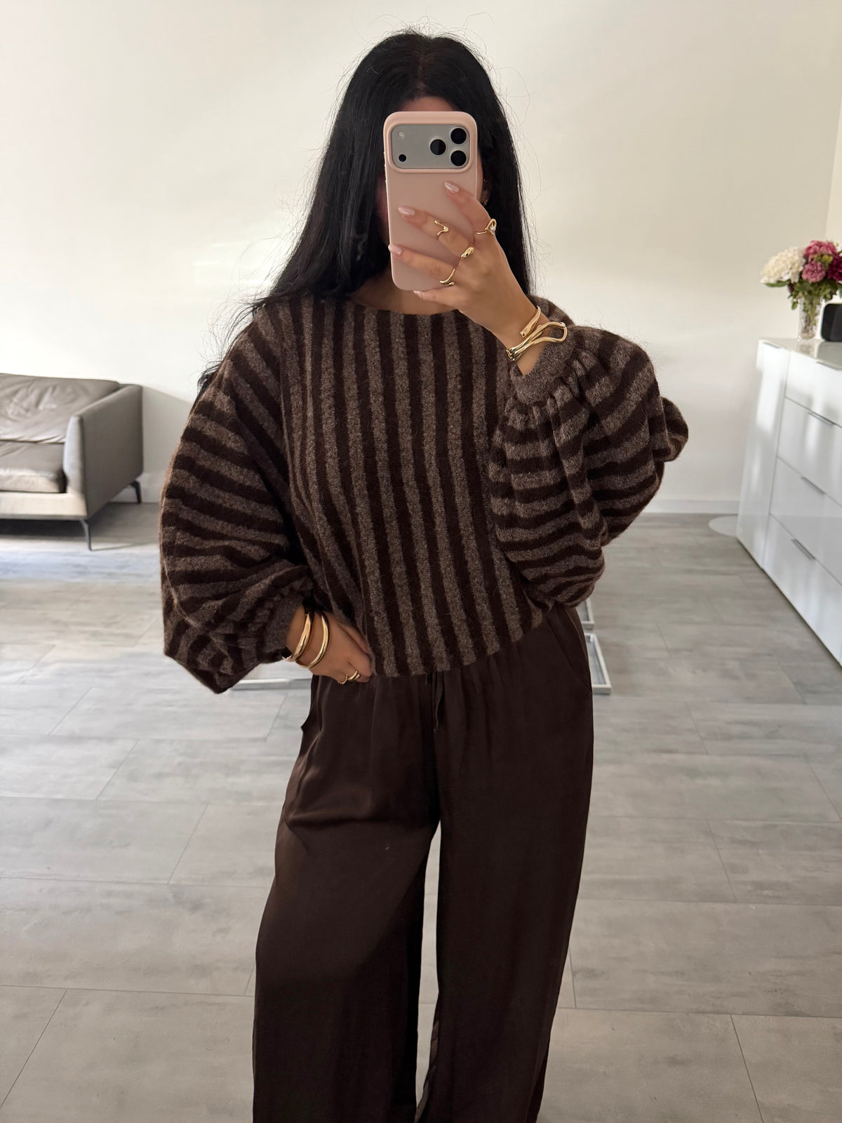 OVERSIZE PULLOVER TIANA MIT BALLONÄRMELN GESTREIFT