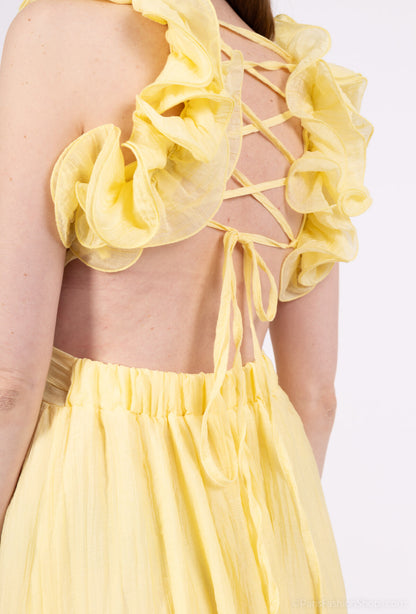 Kleid Zara Mit Rückenausschnitt Gelb – Kleid Damen MissNova