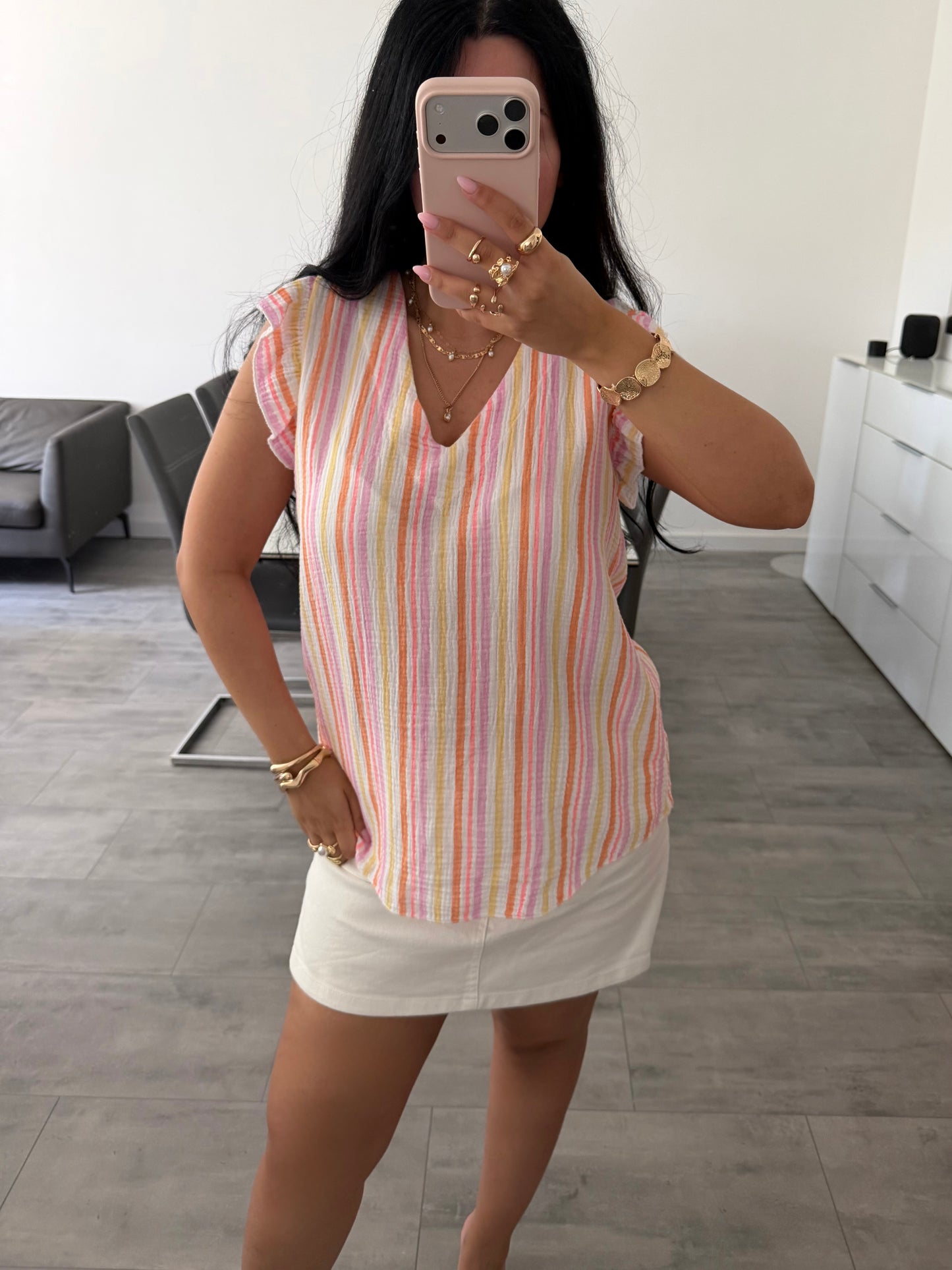 MUSSELIN TOP ESTHER STREIFEN