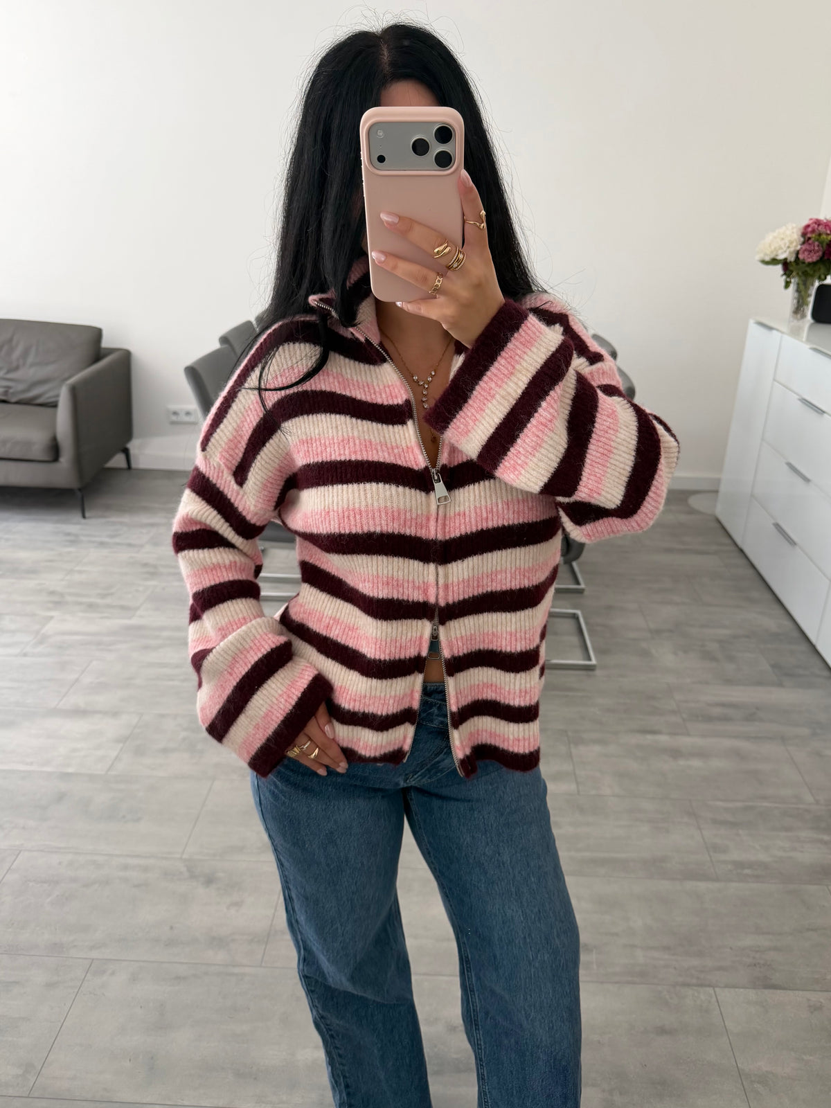ZIP STRICKJACKE EMILY STREIFEN