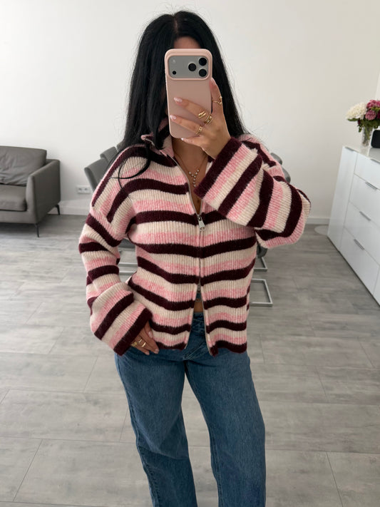 ZIP STRICKJACKE EMILY STREIFEN Musselin kaufen | Miss Nova