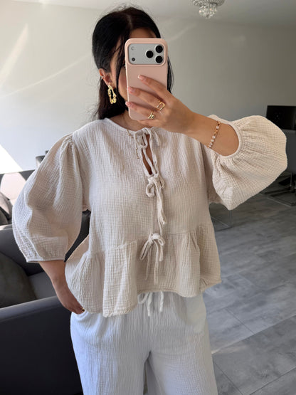 MUSSELIN BLUSE PENELOPE MIT SCHLEIFEN – Musselin Damenmode bei Miss Nova