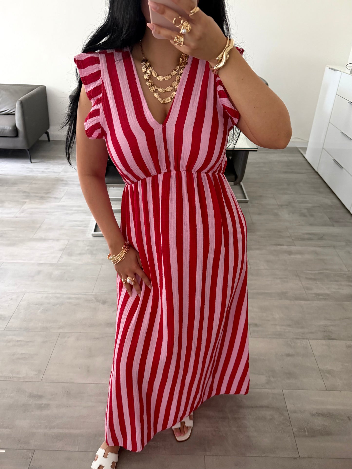 MUSSELIN KLEID MILENA GESTREIFT