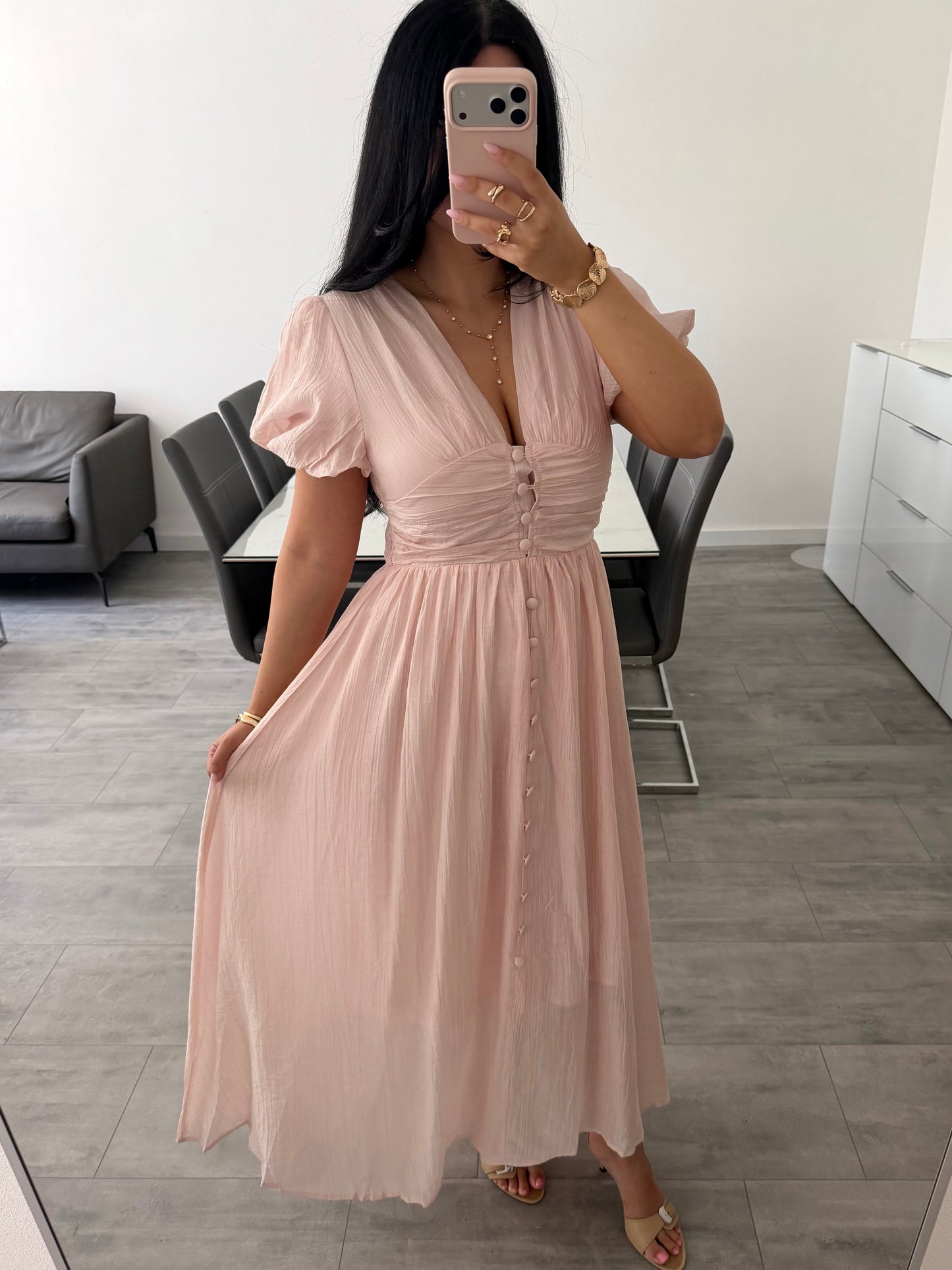 MAXIKLEID MIT KNOPFLEISTE ALVINA – Damenkleid bei Missnova