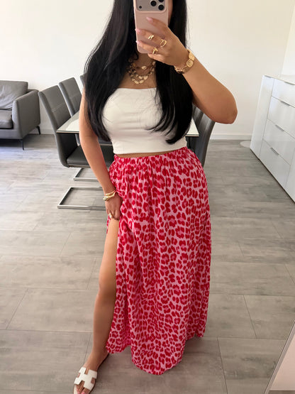 MUSSELIN MAXIROCK LEOPRINT PINK MIT SCHLITZ IVANA