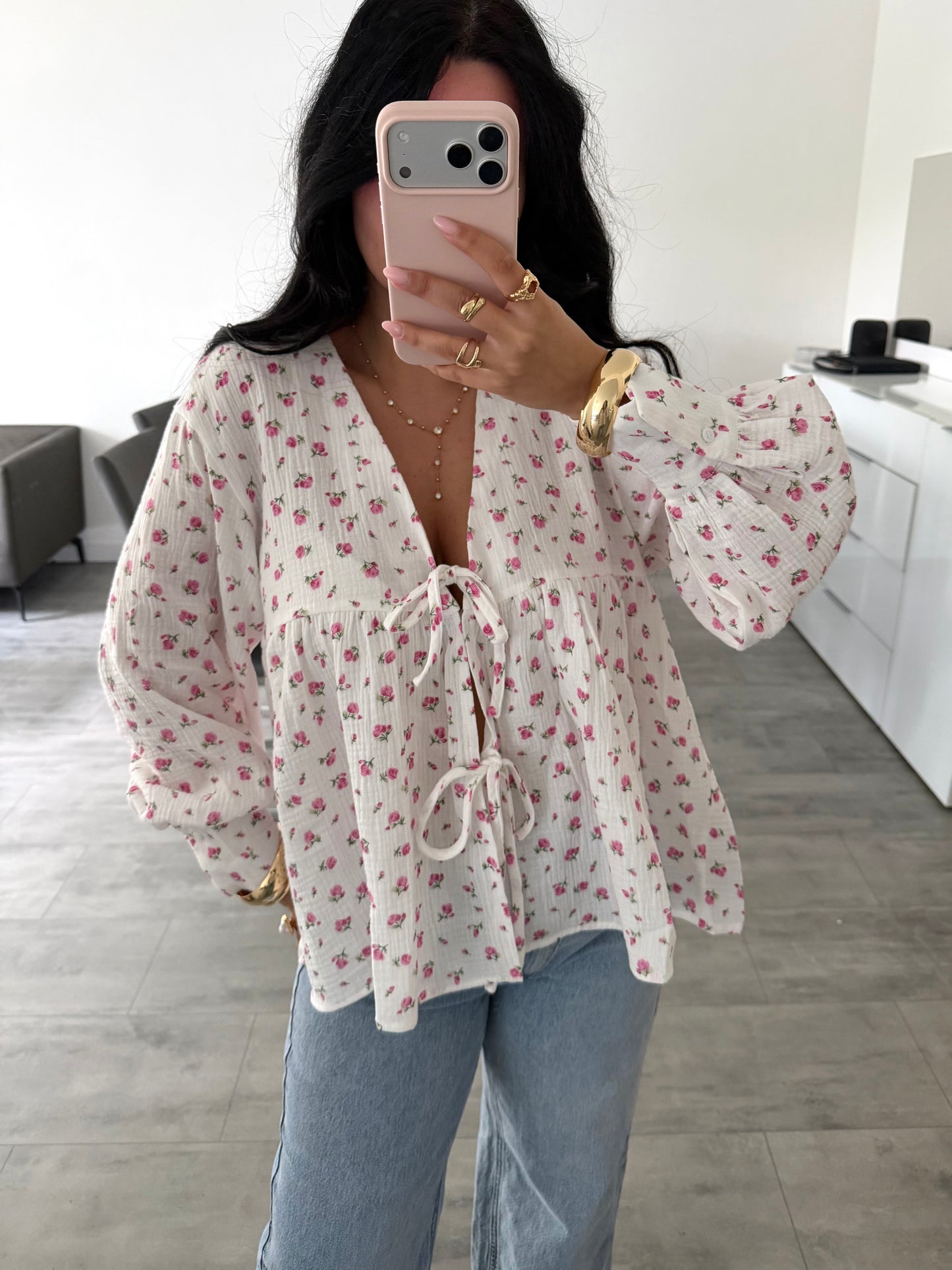 MUSSELIN BLUSE LIORA MIT BLÜMCHEN UND SCHLEIFEN – Musselin Mode Miss Nova