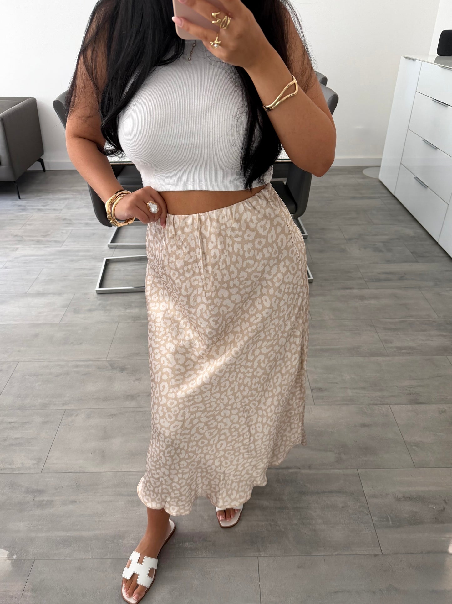 SATINROCK MIT LEOPRINT BEIGE