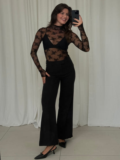 MESH-TOP MIT BLUMENMUSTER DINA SCHWARZ