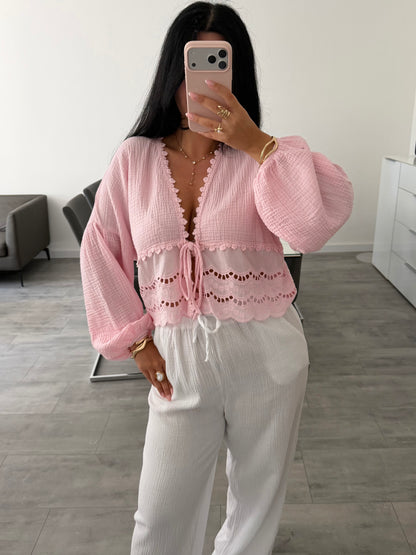 MUSSELIN BLUSE MIT SPITZE MALIA
