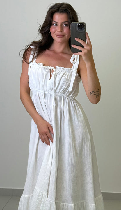 MUSSELIN KLEID AURORA LANG