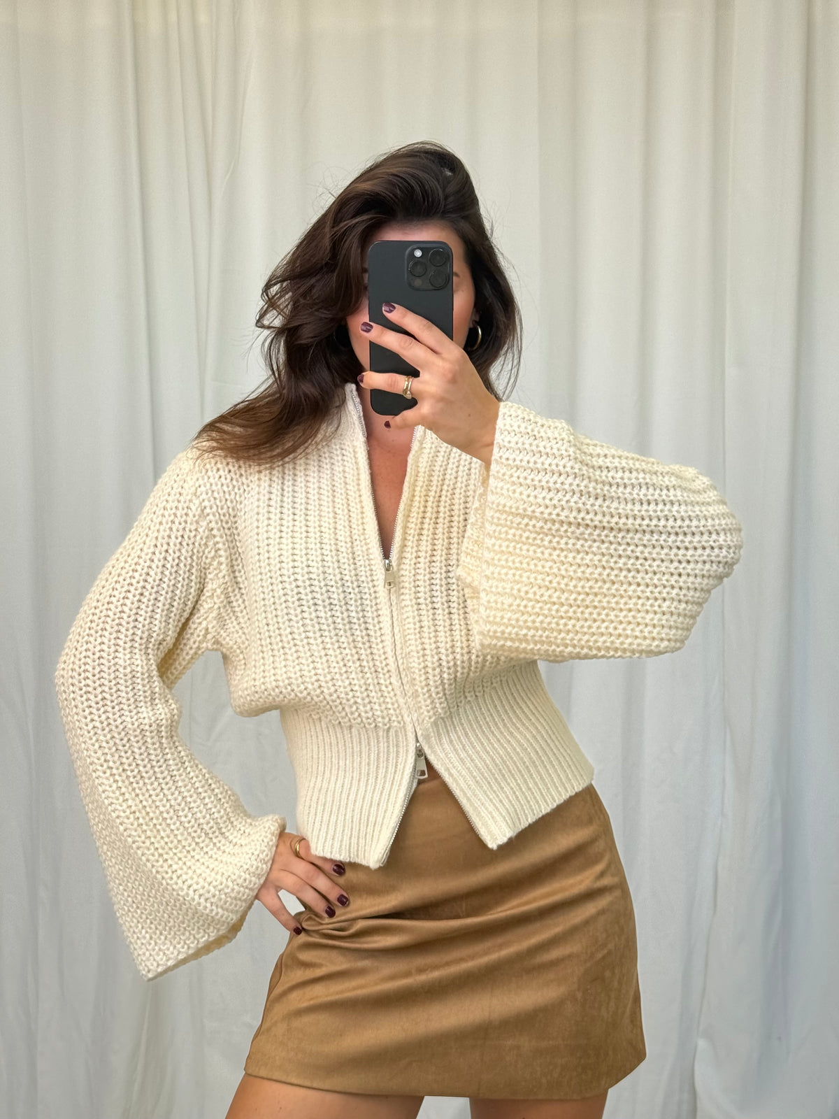 ZIP-STRICKJACKE MIT WEITEN ÄRMELN ELODIE