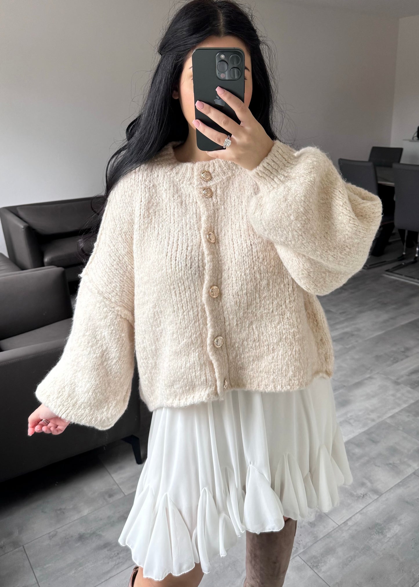 CARDIGAN FINA KURZ BEIGE