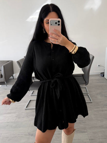 MUSSELIN HEMDKLEID ALLY MIT BINDEGÜRTEL