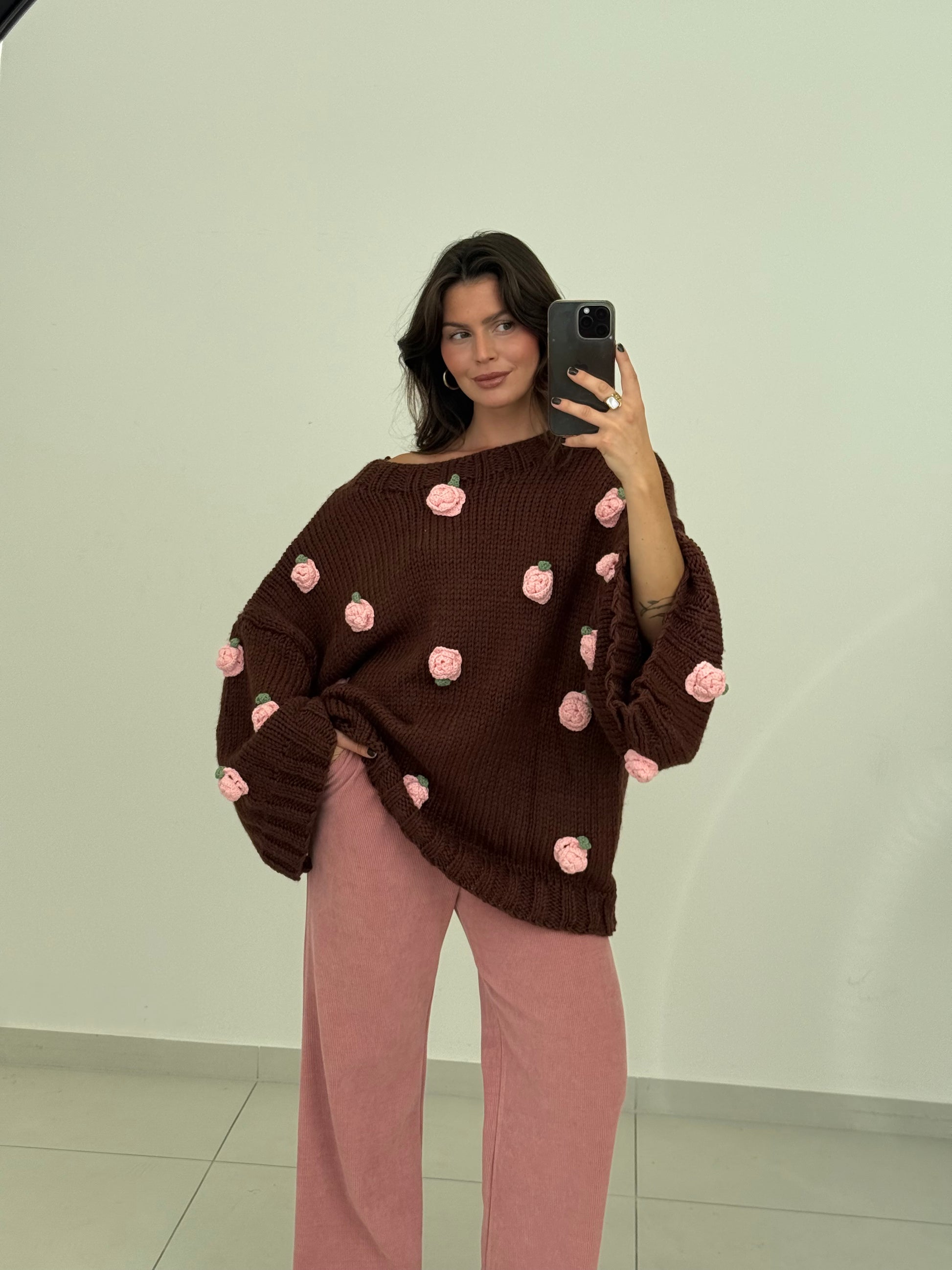 CROCHET PULLOVER ROSALIA BRAUN – Miss Nova Damenmode