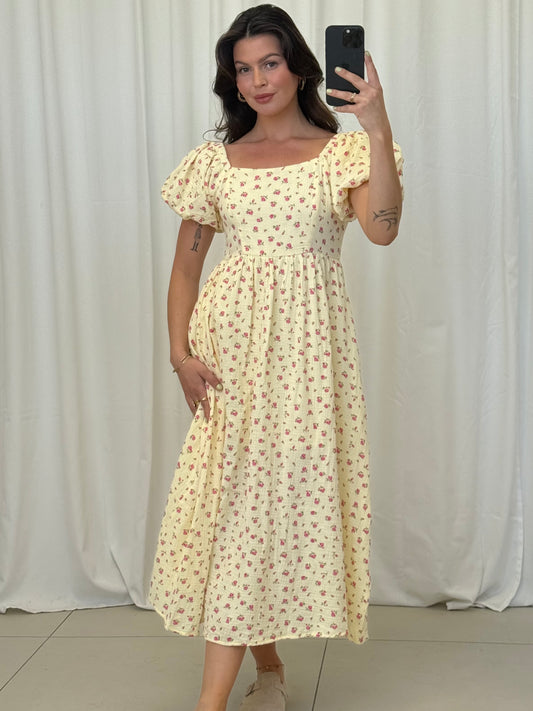 MUSSELIN KLEID ROSALIE MIT ROSENMUSTER Musselin kaufen | Miss Nova