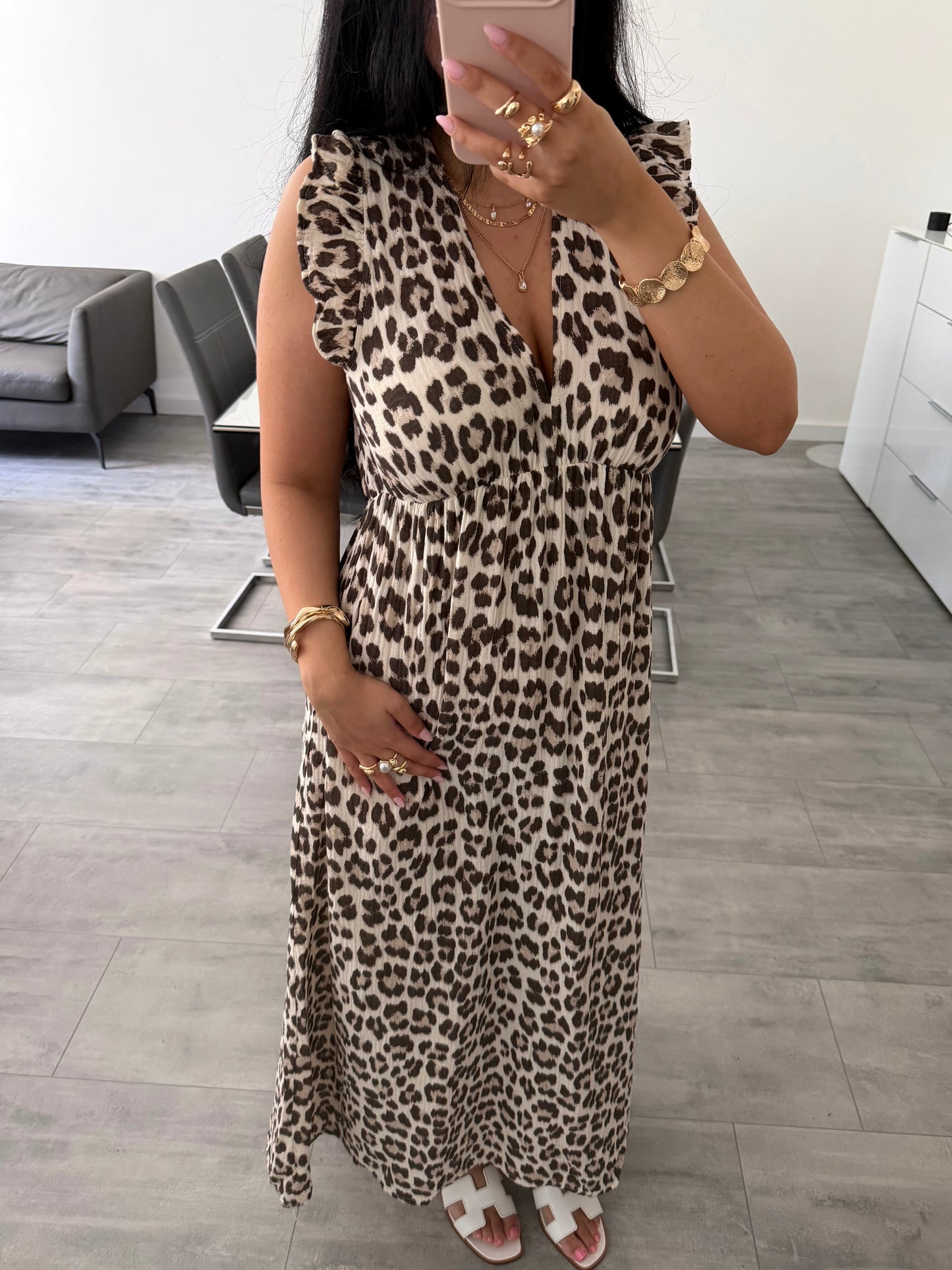 MUSSELIN KLEID MILENA LEOPRINT