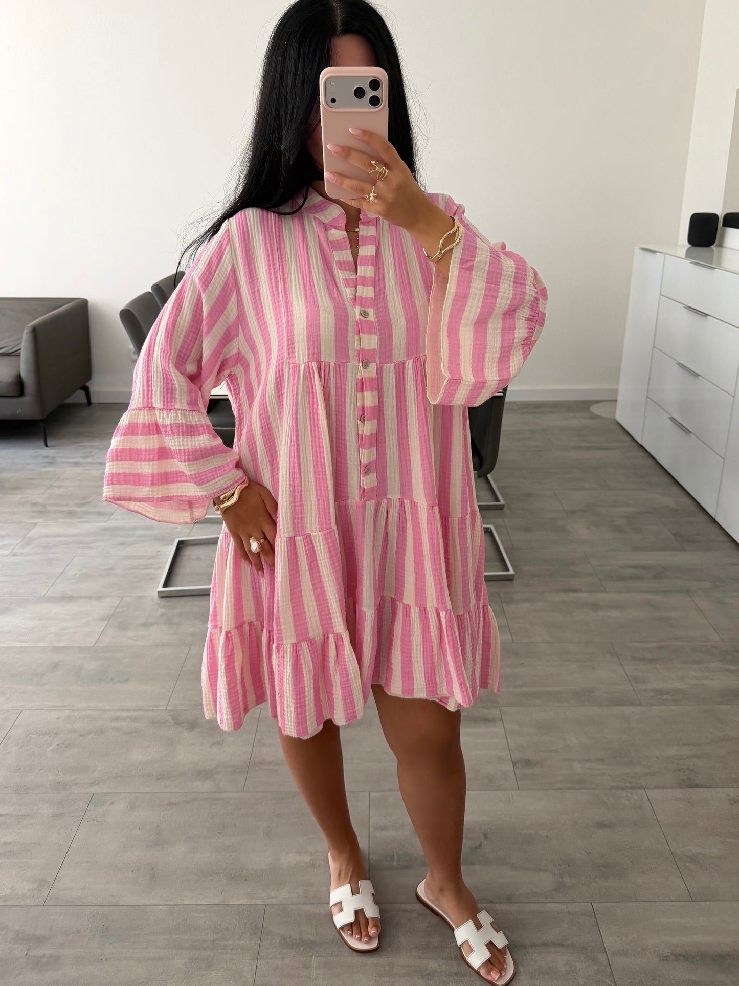 OVERSIZE MUSSELIN KLEID MIT KNOPFLEISTE MIRANDA