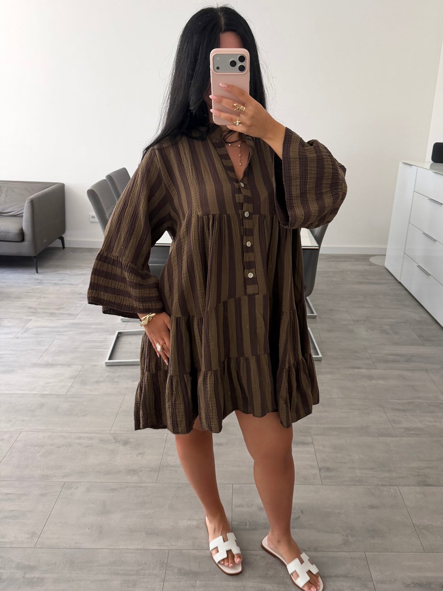 OVERSIZE MUSSELIN KLEID MIT KNOPFLEISTE MIRANDA