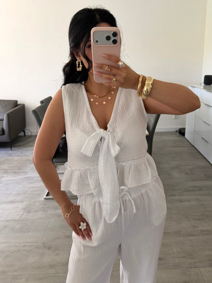 Musselin Top Talia Mit Schleife Detailansicht – MissNova