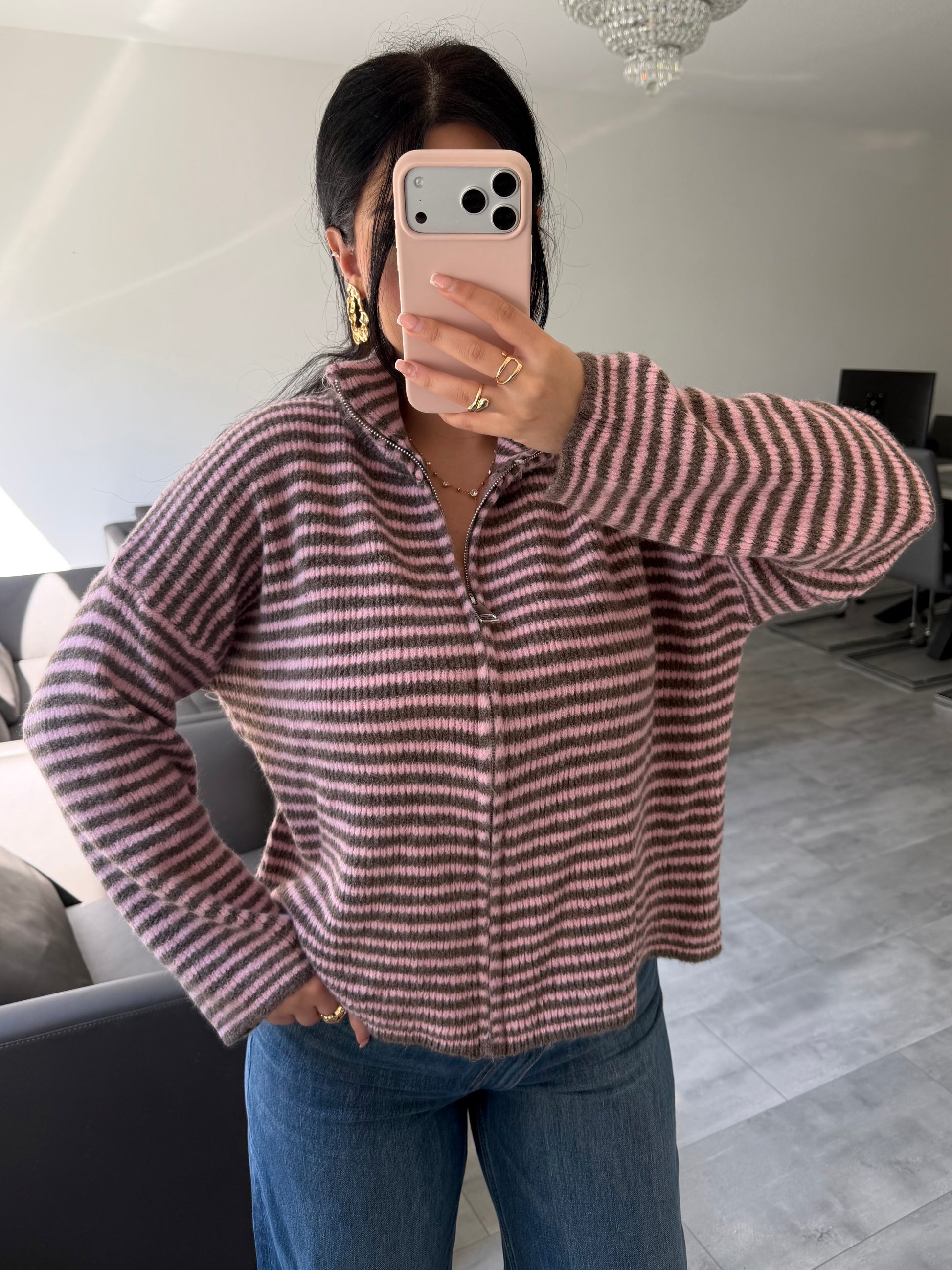 ZIP STRICKJACKE EMILIA GESTREIFT – Miss Nova Damenmode