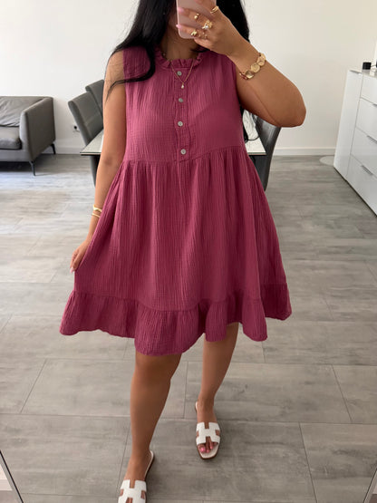 MUSSELIN KLEID MIT KNOPFLEISTE ERNA