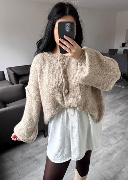CARDIGAN FINA KURZ TAUPE