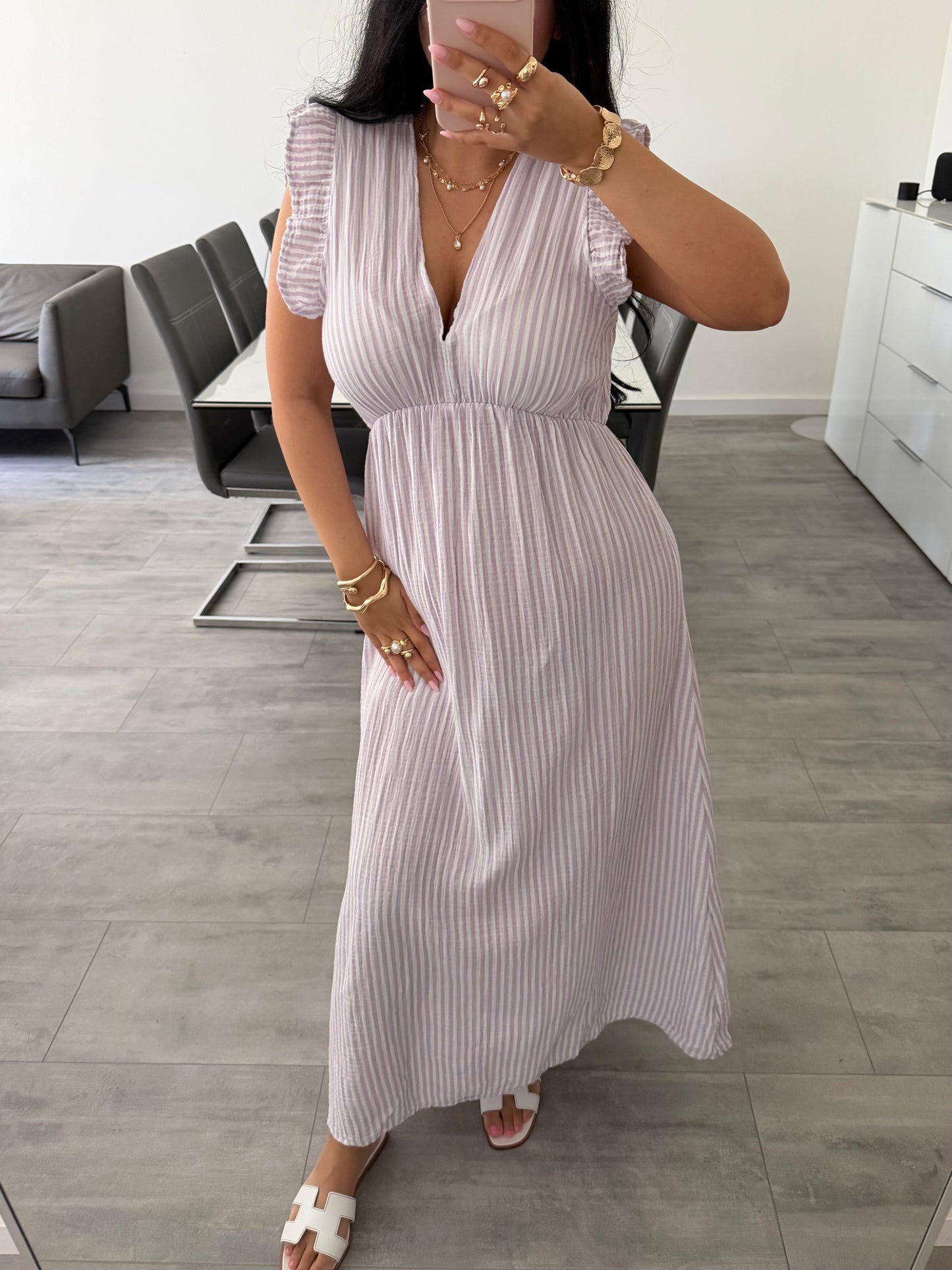 MUSSELIN KLEID ALMA STREIFEN
