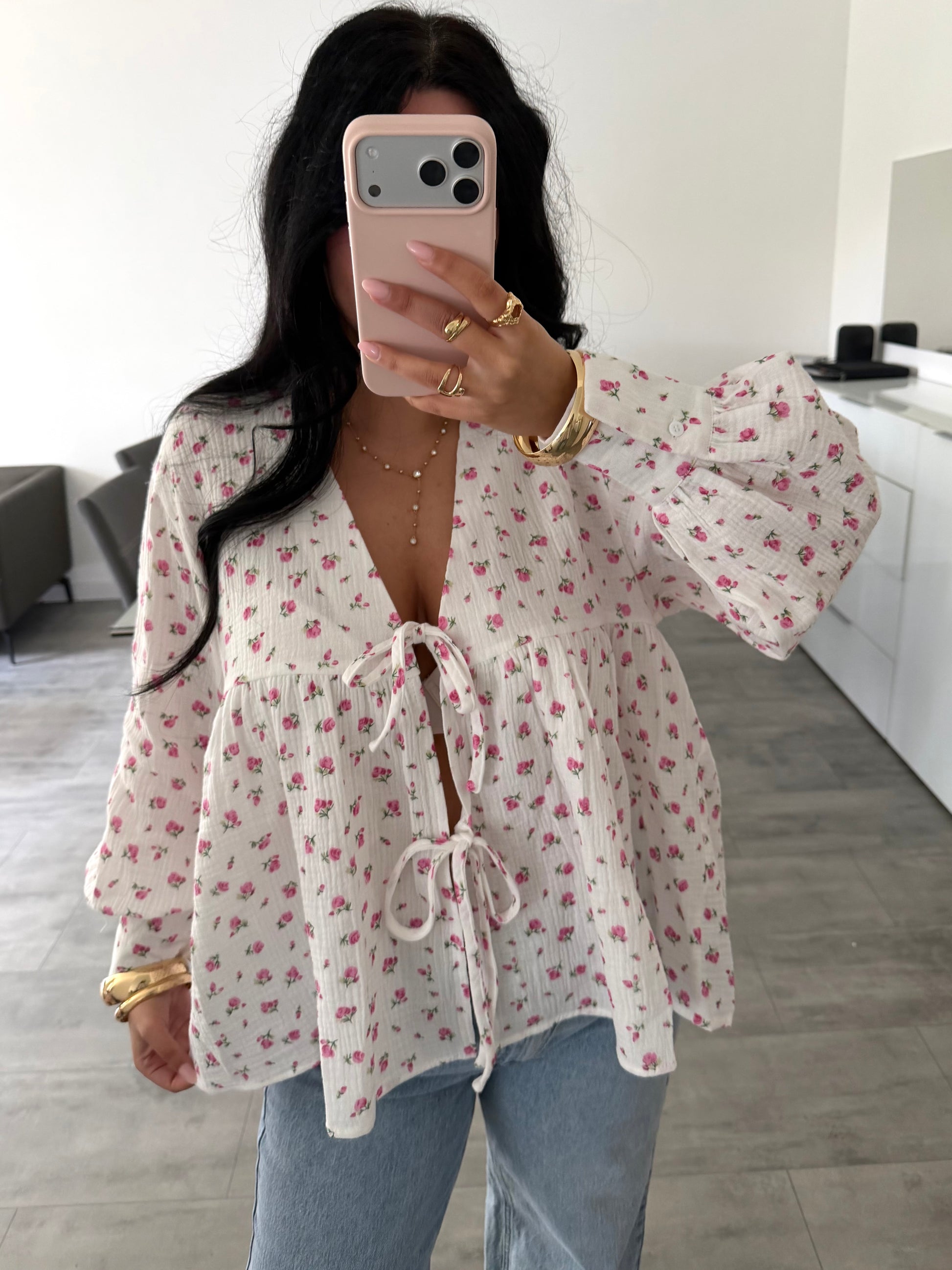MUSSELIN BLUSE LIORA MIT BLÜMCHEN UND SCHLEIFEN – Musselin Mode Miss Nova