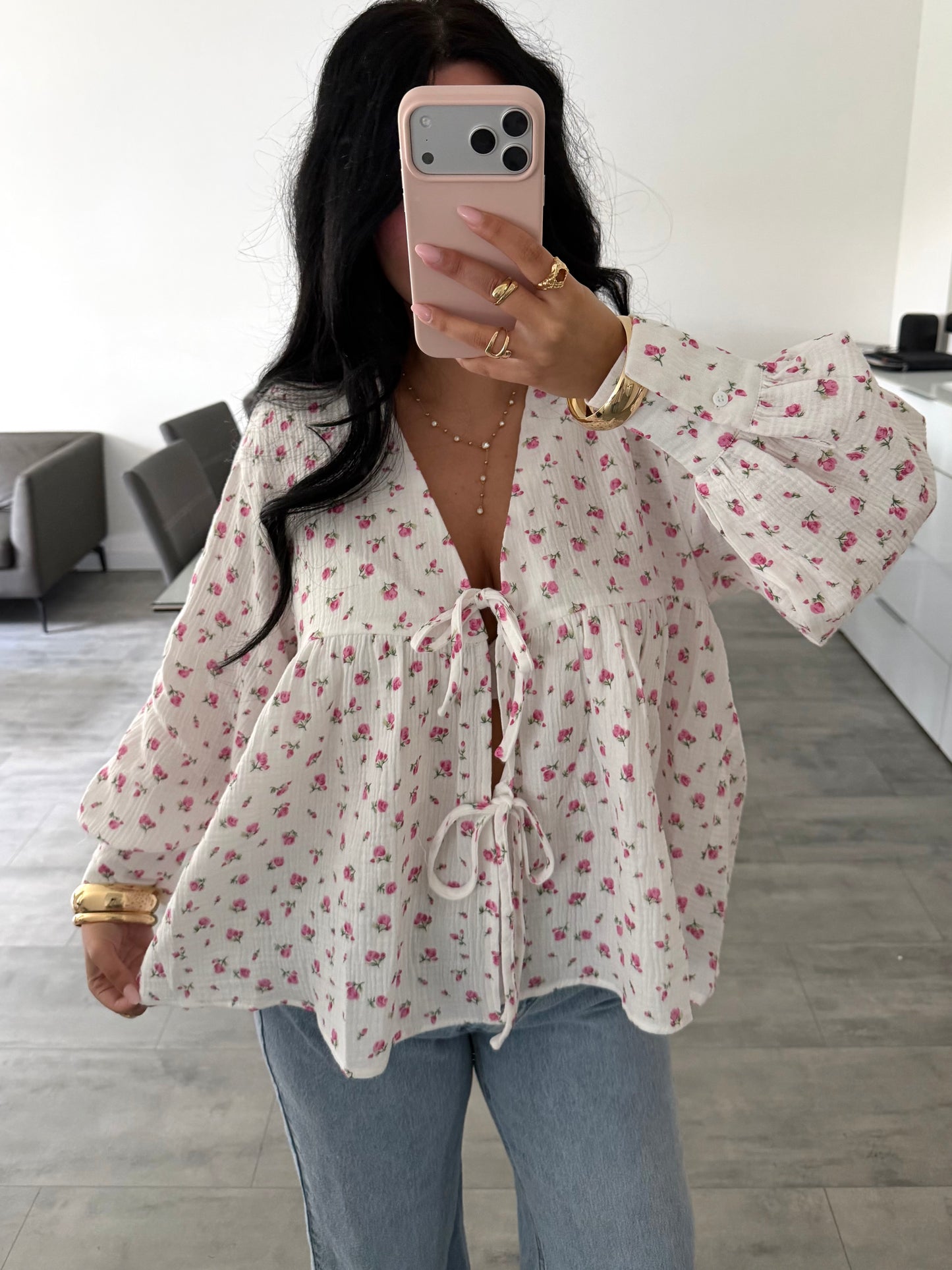 MUSSELIN BLUSE LIORA MIT BLÜMCHEN UND SCHLEIFEN – Musselin Mode Miss Nova